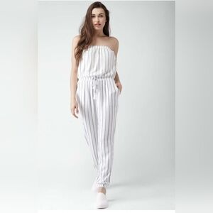 Soft Knit Nautical Stripe Pull On Pants Romper White Blue Large New